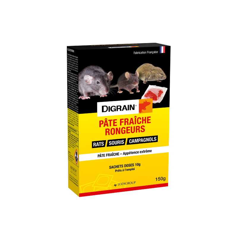 Pâte fraîche rongeurs DIGRAIN 150 g, appât rodenticide pour rats et souris