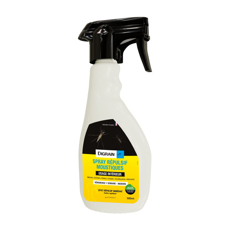 Spray répulsif moustiques DIGRAIN 500 ml, flacon pulvérisateur anti moustiques tigres