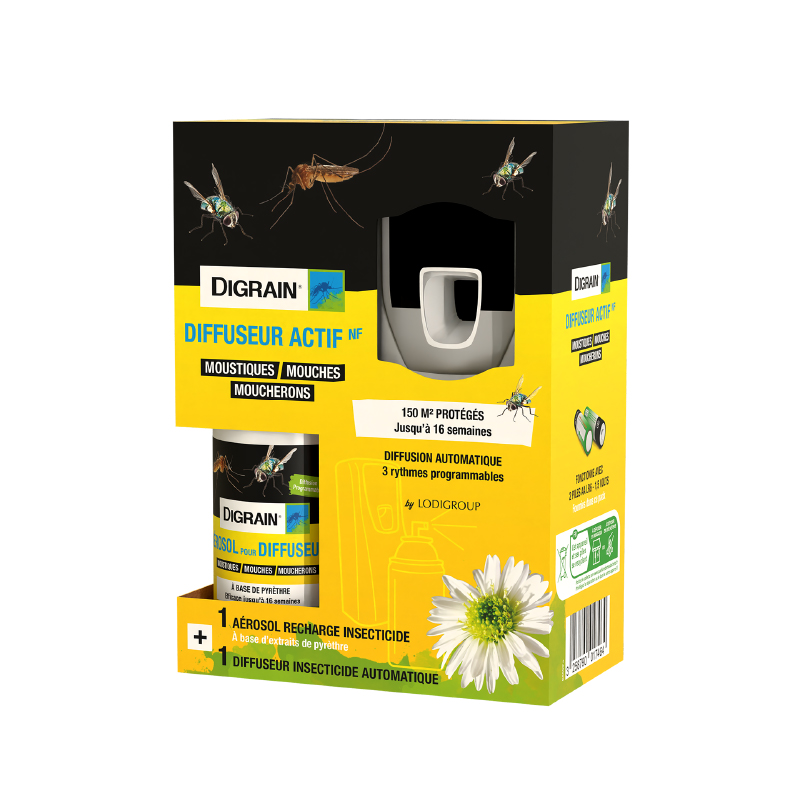 Diffuseur anti insecte volant automatique DIGRAIN avec sa recharge insecticide